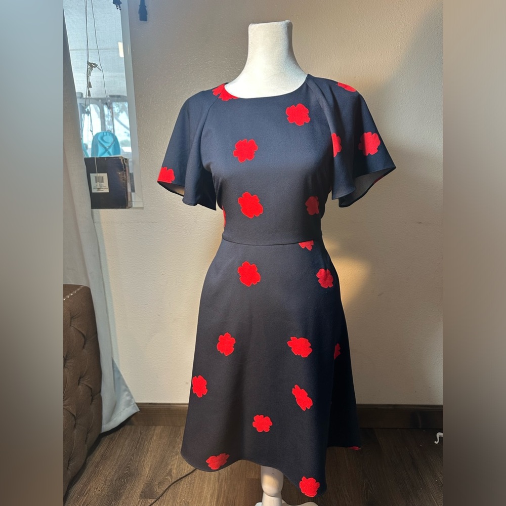 Banana republic navy blue w/ red floral print cute sleeves and flowy Flow size0 - Picture 13 of 16